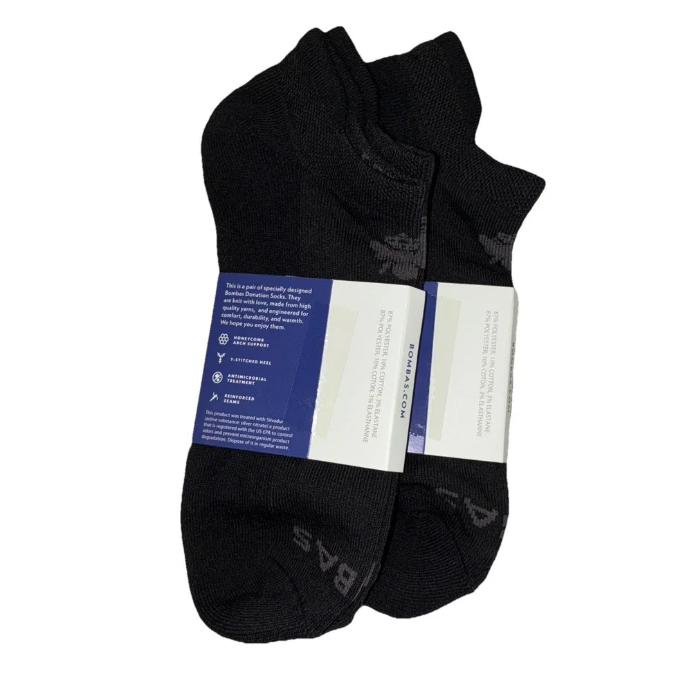 BOMBAS Socks Men's L (US 9.5-13) Black Gray Ankle Logo NEW Lot‎ Of 2
